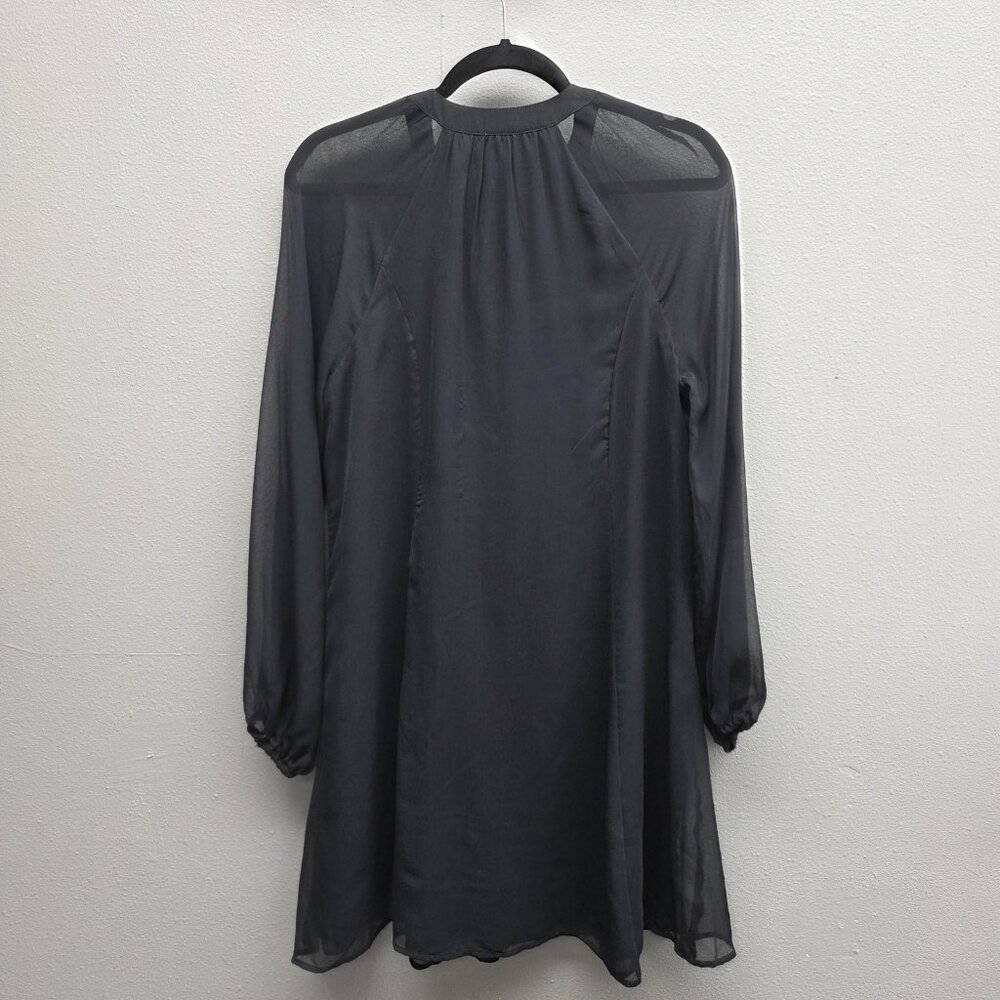 Joie Dress Womens Small Black Caviar Sheer Chiffon Long Sleeve Lined Tunic Mini - Picture 5 of 13